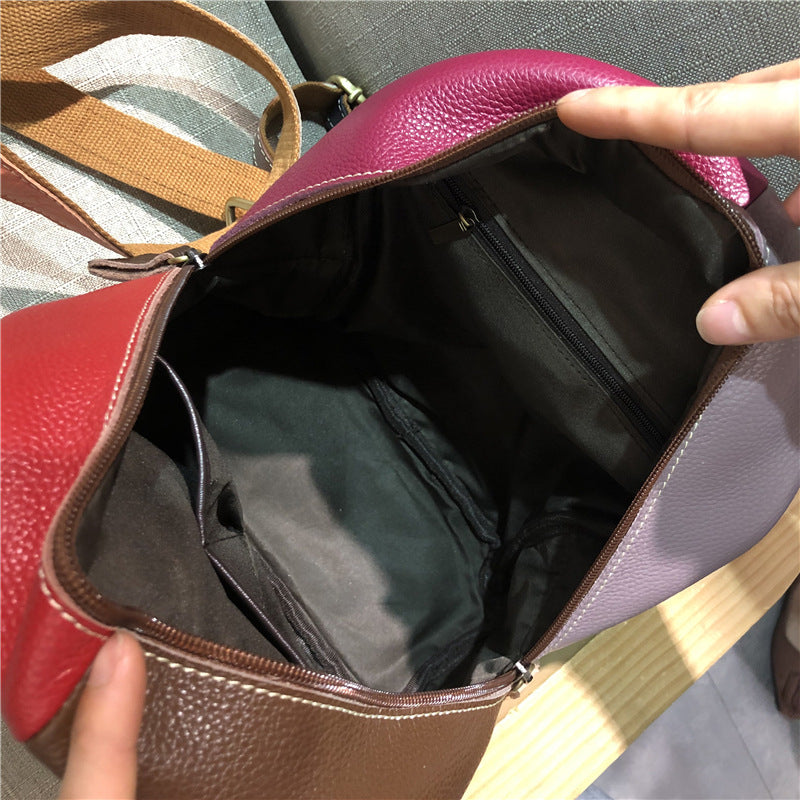 Chrome Heart Leather Bag Handmade Contrast Cowhide Bag Backpack