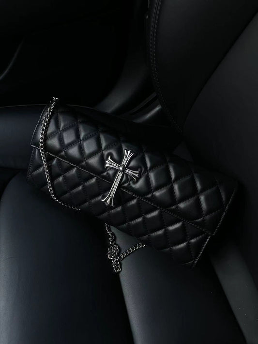 Chrome Heart Leather Bag Vintage Diamond-encrusted Shoulder Crossbody Bag