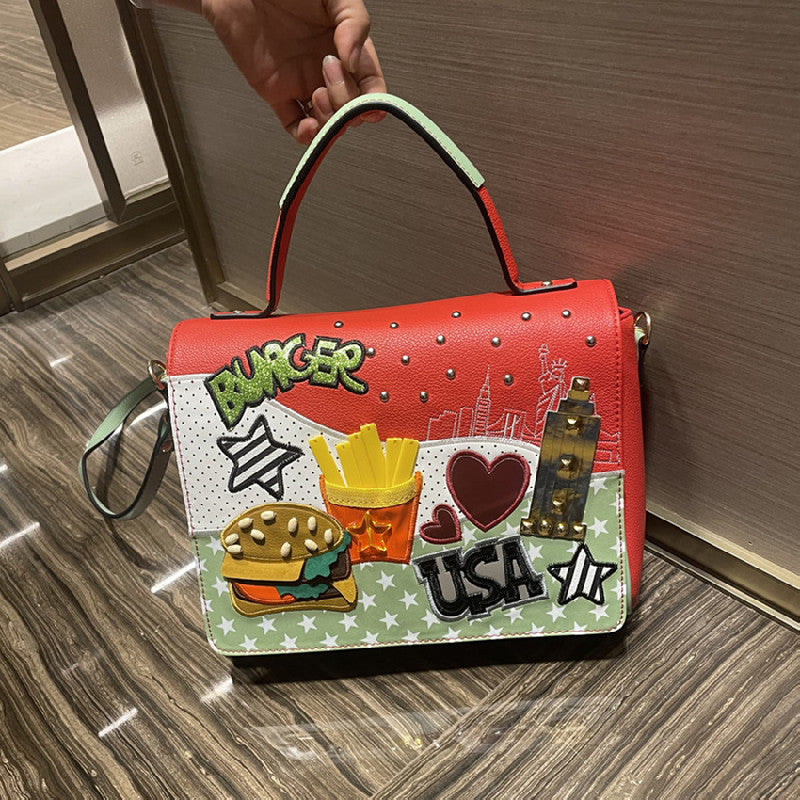 Chrome Heart Leather Bag Las Vegas Themed Embroidered Tote