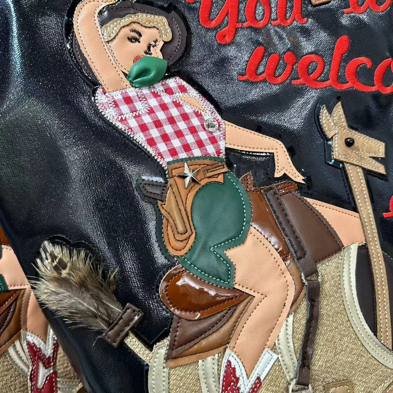 Chrome Heart Leather Bag Embroidered Cartoon Tote Bag