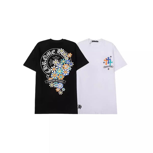 CHH Chrome Heart T Shirts Croix Cross Color Leather Printed Short Sleeve T-Shirt