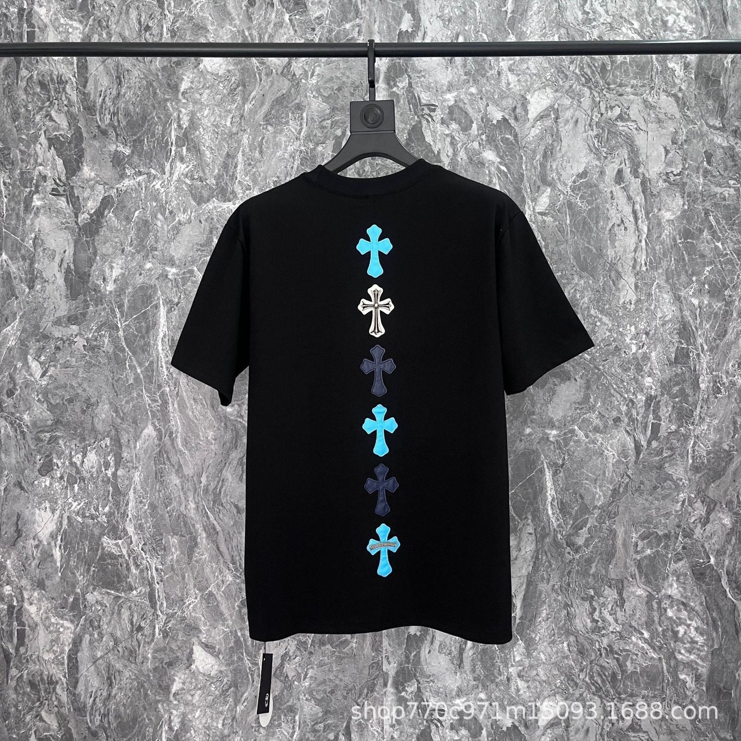 CHH Chrome Heart T Shirts Cross Leather Print Short Sleeve T-Shirt Loose