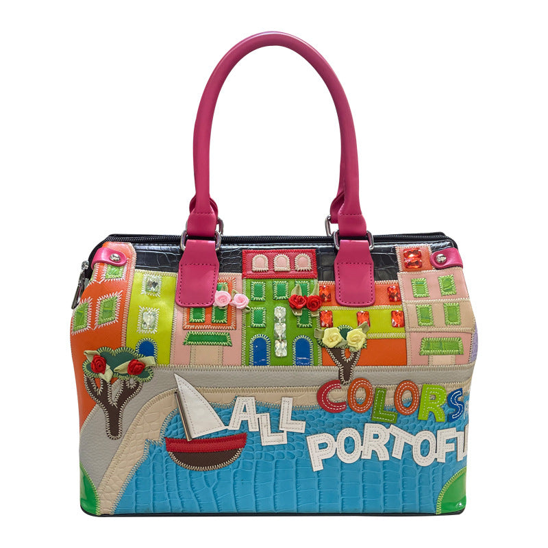 Chrome Heart Leather Bag Embroidered Cartoon Shoulder Bag Crossbody Bag