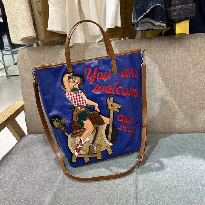 Chrome Heart Leather Bag Embroidered Cartoon Tote Bag