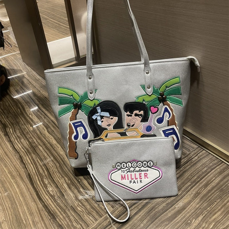 Chrome Heart Leather Bag Embroidered Shoulder Bag Tote Bag